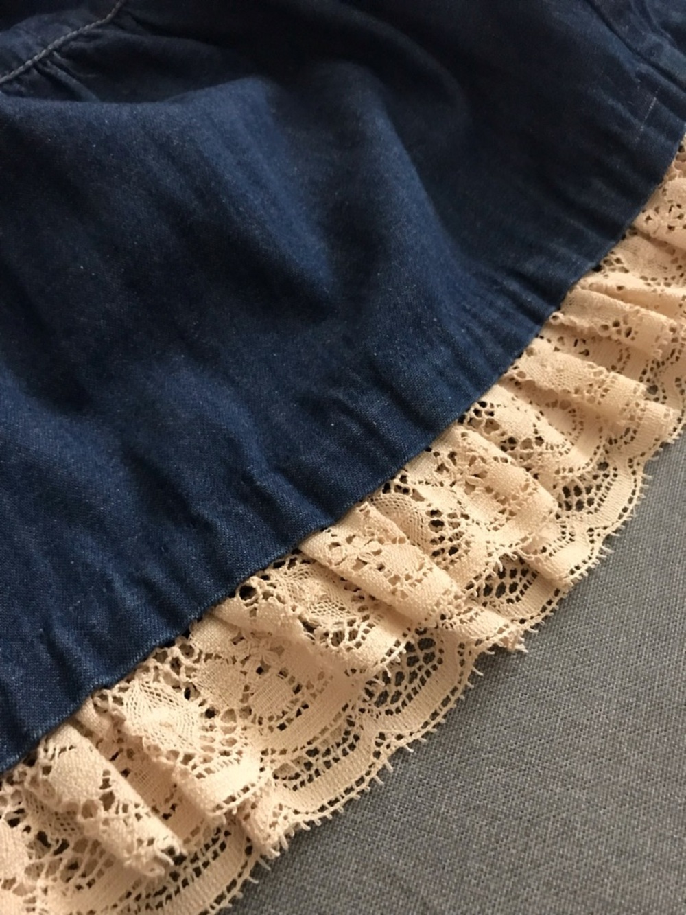 Vintage Blue Denim Maxi Skirt with Lace Trim - Picture 4 of 6
